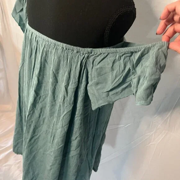 CLEAROUT-O'Neill Womens Dress Green Blue off shoulder Swim cover Up Large - 0132 - Picture 4 of 7